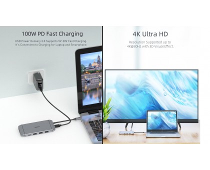 Type C мультифункциональная док-станция REAL-EL CQ-900 (3×USB A 3.0, HDMI, RJ45, SD, micro SD/TF, VGA,Type C)