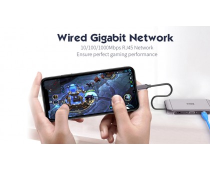 Type C мультифункциональная док-станция REAL-EL CQ-900 (3×USB A 3.0, HDMI, RJ45, SD, micro SD/TF, VGA,Type C)
