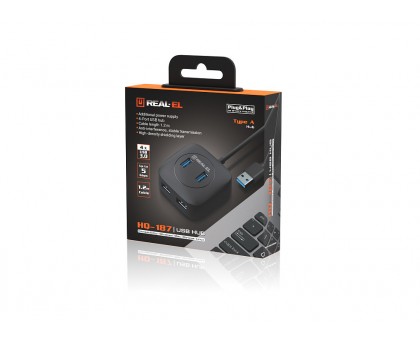 USB концентратор REAL-EL HQ-187, 4 порта USB 3.0, чорний USB концентратор REAL-EL HQ-187, 4 порта USB 3.0, чорний