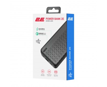 Акумулятор портативний літій-іонний Power Bank 2E Geometry 20000мА·год, 18Вт, PD, QC, чорний Акумулятор портативний літій-іонний Power Bank 2E Geometry 20000мА·год, 18Вт, PD, QC, чорний