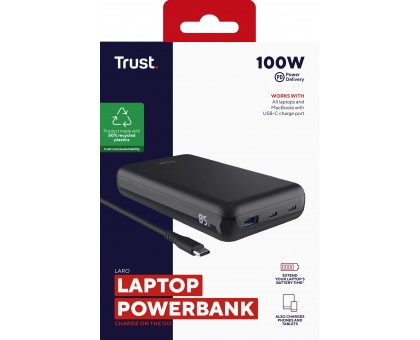 Акумулятор портативний літій-іонний power bank Trust Laro, 20000 мА·год, USB-A/2хUSB-C, 100w, чорний Акумулятор портативний літій-іонний power bank Trust Laro, 20000 мА·год, USB-A/2хUSB-C, 100w, чорний