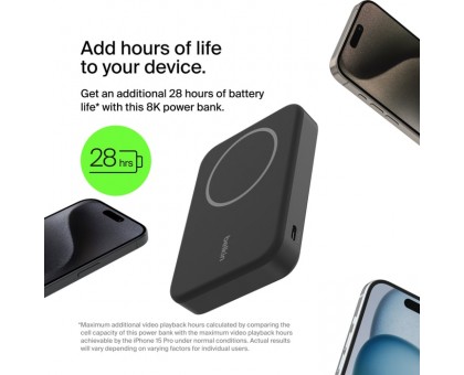 Акумулятор портативний літій-іонний Power Bank Belkin 8000мА·год, 15Вт, MagSafe Qi2, чорний