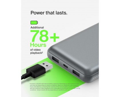 Акумулятор портативний літій-іонний Power Bank Belkin 20000мА·год, 15Вт, 2хUSB-A/USB-C, cірий Акумулятор портативний літій-іонний Power Bank Belkin 20000мА·год, 15Вт, 2хUSB-A/USB-C, cірий
