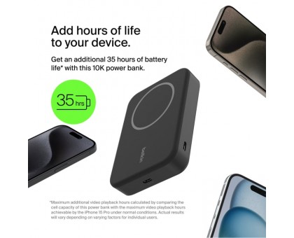 Акумулятор портативний літій-іонний Power Bank Belkin 10000мА·год, 15Вт, MagSafe Qi2, чорний