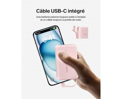 Акумулятор портативний літій-іонний Power Bank Belkin 10000мА·год, 20Вт, з інтегрованим кабелем USB-C, рожевий Акумулятор портативний літій-іонний Power Bank Belkin 10000мА·год, 20Вт, з інтегрованим кабелем USB-C, рожевий