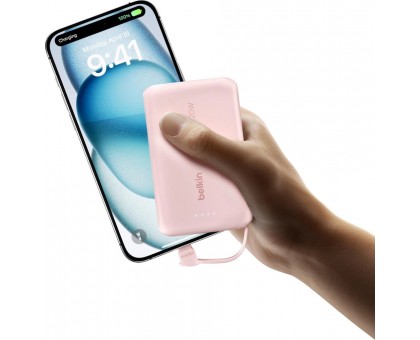 Акумулятор портативний літій-іонний Power Bank Belkin 10000мА·год, 20Вт, з інтегрованим кабелем USB-C, рожевий Акумулятор портативний літій-іонний Power Bank Belkin 10000мА·год, 20Вт, з інтегрованим кабелем USB-C, рожевий