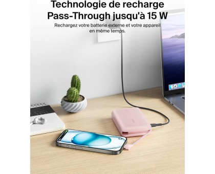 Акумулятор портативний літій-іонний Power Bank Belkin 10000мА·год, 20Вт, з інтегрованим кабелем USB-C, рожевий Акумулятор портативний літій-іонний Power Bank Belkin 10000мА·год, 20Вт, з інтегрованим кабелем USB-C, рожевий