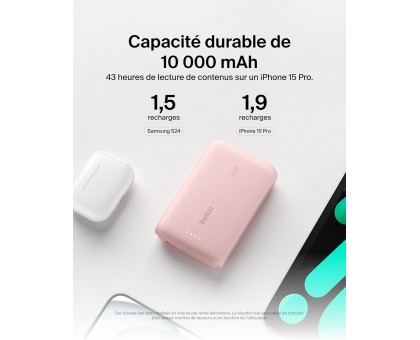 Акумулятор портативний літій-іонний Power Bank Belkin 10000мА·год, 20Вт, з інтегрованим кабелем USB-C, рожевий Акумулятор портативний літій-іонний Power Bank Belkin 10000мА·год, 20Вт, з інтегрованим кабелем USB-C, рожевий