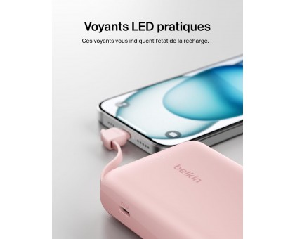 Акумулятор портативний літій-іонний Power Bank Belkin 10000мА·год, 20Вт, з інтегрованим кабелем USB-C, рожевий Акумулятор портативний літій-іонний Power Bank Belkin 10000мА·год, 20Вт, з інтегрованим кабелем USB-C, рожевий