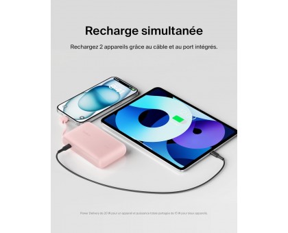 Акумулятор портативний літій-іонний Power Bank Belkin 10000мА·год, 20Вт, з інтегрованим кабелем USB-C, рожевий Акумулятор портативний літій-іонний Power Bank Belkin 10000мА·год, 20Вт, з інтегрованим кабелем USB-C, рожевий