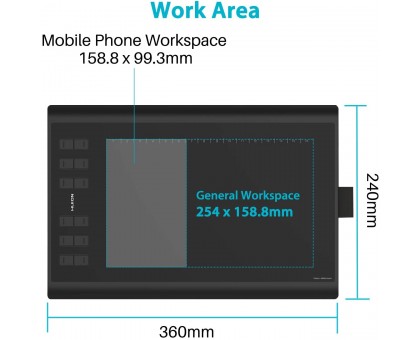 Графічний планшет Huion 10"x6.2" H1060P, MicroUSB, чорний