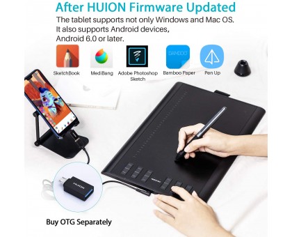 Графічний планшет Huion 10"x6.2" H1060P, MicroUSB, чорний