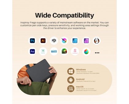 Графічний планшет Huion 6.3"x3,9" Inspiroy Frego S, BT, USB-C, чорний Графічний планшет Huion 6.3"x3,9" Inspiroy Frego S, BT, USB-C, чорний