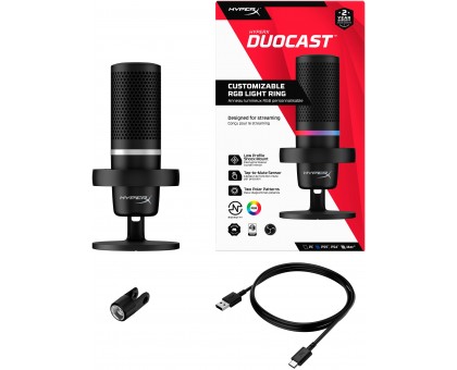 Мікрофон геймінговий HyperX DuoCast, Omni/Bi, USB-A, 2м, NGenuity, RGB, чорний