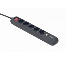 Мережевий подовжувач Energenie SPG5-U2-5, 1.5 м кабель, 5 розеток, USB зарядка 2 А, чорний