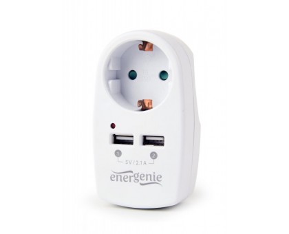 Зарядний пристрій Energenie EG-ACU2-02 на 2 USB по 2.1 A з наскрізною розеткою Зарядний пристрій Energenie EG-ACU2-02 на 2 USB по 2.1 A з наскрізною розеткою