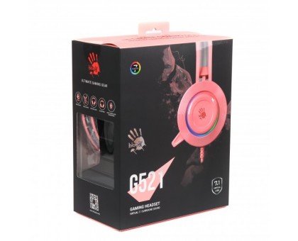 Гарнітура ігрова Bloody G521 (Pink) з мікрофоном, Hi Fi, 7.1 віртуальний звук, підсвічування 7 кольорів, USB рожеві Гарнітура ігрова Bloody G521 (Pink) з мікрофоном, Hi Fi, 7.1 віртуальний звук, підсвічування 7 кольорів, USB рожеві