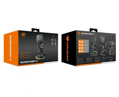 Мікрофон Cougar Screamer X настільний, підставка RGB із концентратором USB 3.0, чорний