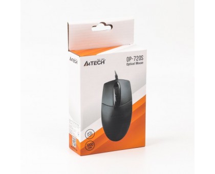 Миша A4Tech OP-720S USB (Black), дротова, беззвучне натискання, 1200 dpi, чорна