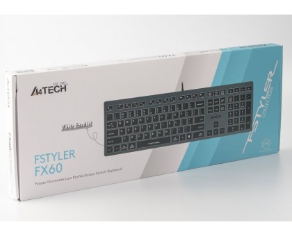 Клавіатура A4Tech FX60 USB (Grey) White backlit Fstyler, сірий колір, USB, біле підсвічування Клавіатура A4Tech FX60 USB (Grey) White backlit Fstyler, сірий колір, USB, біле підсвічування