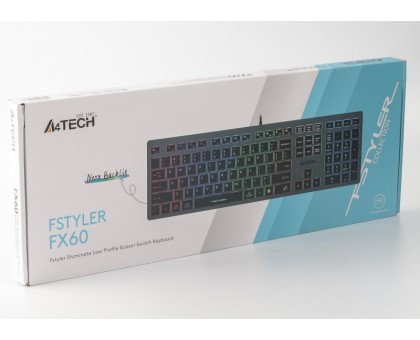 Клавіатура A4Tech Fstyler FX60, сірий колір, USB, неонове підсвічування Клавіатура A4Tech Fstyler FX60, сірий колір, USB, неонове підсвічування