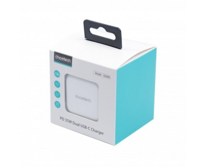 Мережевий зарядний пристрій Choetech Q5008-EU-WH, 2 USB-С Мережевий зарядний пристрій Choetech Q5008-EU-WH, 2 USB-С