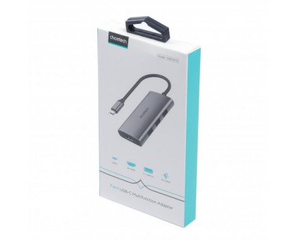 Адаптер Choetech HUB-M19-GY, USB Type-C 7-в-1, док станція (HDMI/PD/картридер/USB-A / USB-C), алюміній