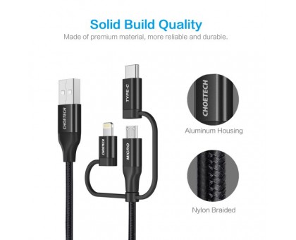 Кабель Choetech IP0030-BK, USB 2.0 AM-папа/Lightning/Micro/Type-C USB, 1.2 м. Кабель Choetech IP0030-BK, USB 2.0 AM-папа/Lightning/Micro/Type-C USB, 1.2 м.