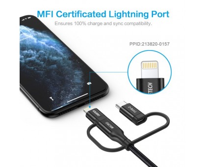 Кабель Choetech IP0030-BK, USB 2.0 AM-папа/Lightning/Micro/Type-C USB, 1.2 м. Кабель Choetech IP0030-BK, USB 2.0 AM-папа/Lightning/Micro/Type-C USB, 1.2 м.