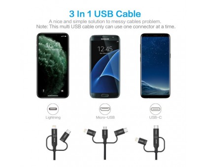 Кабель Choetech IP0030-BK, USB 2.0 AM-папа/Lightning/Micro/Type-C USB, 1.2 м. Кабель Choetech IP0030-BK, USB 2.0 AM-папа/Lightning/Micro/Type-C USB, 1.2 м.