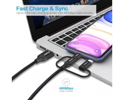 Кабель Choetech IP0030-BK, USB 2.0 AM-папа/Lightning/Micro/Type-C USB, 1.2 м. Кабель Choetech IP0030-BK, USB 2.0 AM-папа/Lightning/Micro/Type-C USB, 1.2 м.