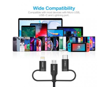 Кабель Choetech IP0030-BK, USB 2.0 AM-папа/Lightning/Micro/Type-C USB, 1.2 м. Кабель Choetech IP0030-BK, USB 2.0 AM-папа/Lightning/Micro/Type-C USB, 1.2 м.