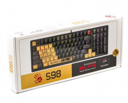 Механічна клавіатура A4Tech Bloody S98 (Sports Lime), BLMS Red Switch, RGB підсвічування клавіш, USB, чорно-жовтий Механічна клавіатура A4Tech Bloody S98 (Sports Lime), BLMS Red Switch, RGB підсвічування клавіш, USB, чорно-жовтий