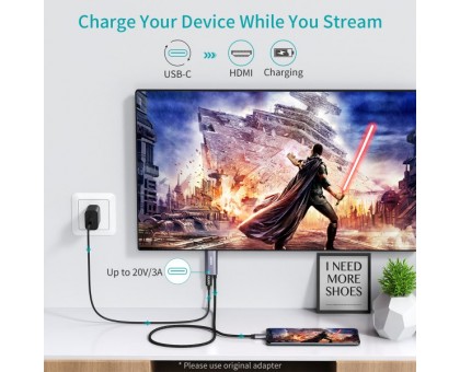 Кабель Choetech XCH-M180GY, USB-C на HDMI, 1.8м Кабель Choetech XCH-M180GY, USB-C на HDMI, 1.8м