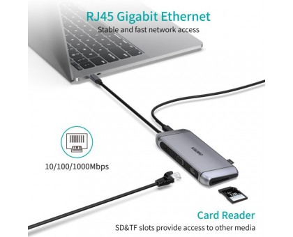 Адаптер Choetech HUB-M15-GY, USB Type-C 9-в-1