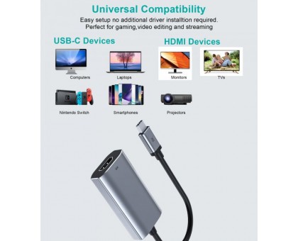 Адаптер-перехідник USB Type-C на HDMI Choetech HUB-H16-GY Адаптер-перехідник USB Type-C на HDMI Choetech HUB-H16-GY