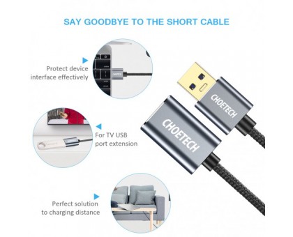 Подовжувач Choetech XAA001-BK, преміум якість USB 3.0 A-тато/A-мама, 2 м. Подовжувач Choetech XAA001-BK, преміум якість USB 3.0 A-тато/A-мама, 2 м.