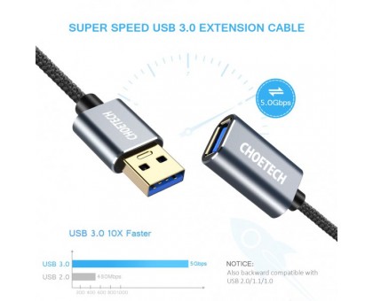 Подовжувач Choetech XAA001-BK, преміум якість USB 3.0 A-тато/A-мама, 2 м. Подовжувач Choetech XAA001-BK, преміум якість USB 3.0 A-тато/A-мама, 2 м.
