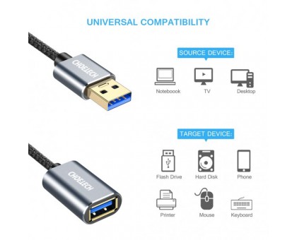Подовжувач Choetech XAA001-BK, преміум якість USB 3.0 A-тато/A-мама, 2 м. Подовжувач Choetech XAA001-BK, преміум якість USB 3.0 A-тато/A-мама, 2 м.