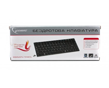 Клавіатура бездротова Gembird KB-P2-UA, Phoenix серія, тонкий дизайн, каркас клавіш типу "X", RF інтерфейс Клавіатура бездротова Gembird KB-P2-UA, Phoenix серія, тонкий дизайн, каркас клавіш типу "X", RF інтерфейс