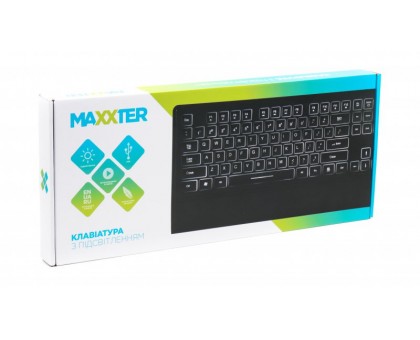 Клавіатура Maxxter KB-301-UL, USB, підсвітлення клавіш, чорного кольору Клавіатура Maxxter KB-301-UL, USB, підсвітлення клавіш, чорного кольору
