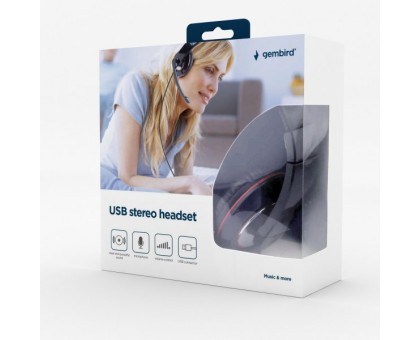 Навушники з мікрофоном Gembird MHS-U-001, USB інтерфейс, глянцевий чорний колір