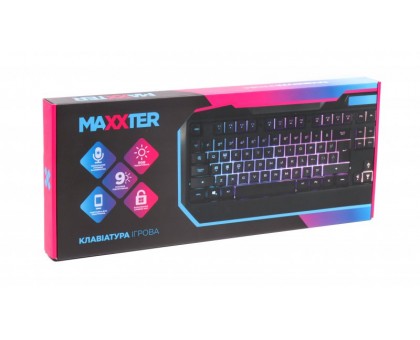 Ігрова клавіатура Maxxter KBG-201-UL, з підсвітленням, чорного кольору Ігрова клавіатура Maxxter KBG-201-UL, з підсвітленням, чорного кольору