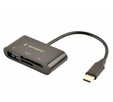 Кардридер Type-C Gembird UHB-CR3-02, вихід - USB 2.0, SD+Micro-SD, пластик, чорний