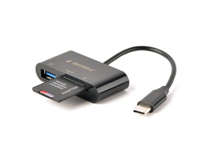 Кардридер Type-C Gembird UHB-CR3-02, вихід - USB 2.0, SD+Micro-SD, пластик, чорний Кардридер Type-C Gembird UHB-CR3-02, вихід - USB 2.0, SD+Micro-SD, пластик, чорний