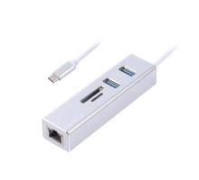 Адаптер з USB на Gigabit Ethernet Maxxter NECH-2P-SD-01, 2 Ports USB 3.0 + microSD/TF card reader 1000 Mbps, метал, сірий