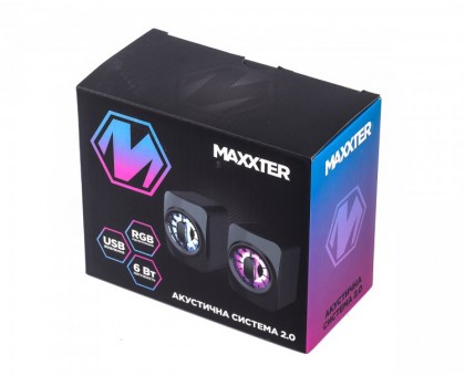 Колонки акустичні Maxxter CSP-U005RGB, 6 Вт, USB живлення, RGB підсвічування, чорні Колонки акустичні Maxxter CSP-U005RGB, 6 Вт, USB живлення, RGB підсвічування, чорні