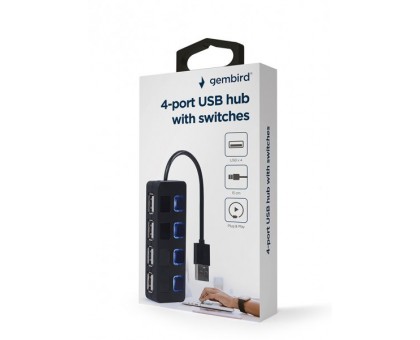 Хаб на 4 порти USB 2.0 UHB-U2P4-05, пластик, чорний Хаб на 4 порти USB 2.0 UHB-U2P4-05, пластик, чорний