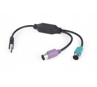 Перехідник Cablexpert UAPS12-BK, USB А-тато/2х PS/2, 30 см кабель