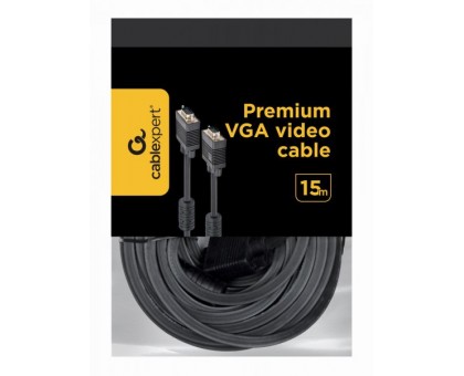 Кабель Cablexpert CC-PPVGA-15M-B преміум VGA 3+9C HD15M тато /HD15M тато подвійно-екранований з 2-ма феритами, 15 м Кабель Cablexpert CC-PPVGA-15M-B преміум VGA 3+9C HD15M тато /HD15M тато подвійно-екранований з 2-ма феритами, 15 м